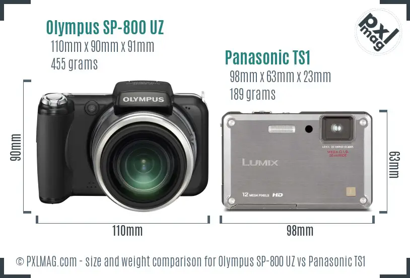 Olympus SP-800 UZ vs Panasonic TS1 size comparison