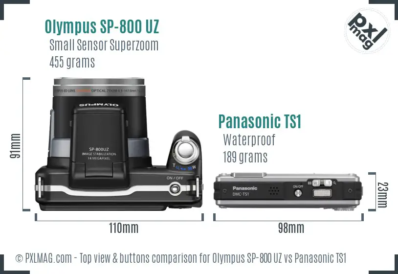 Olympus SP-800 UZ vs Panasonic TS1 top view buttons comparison