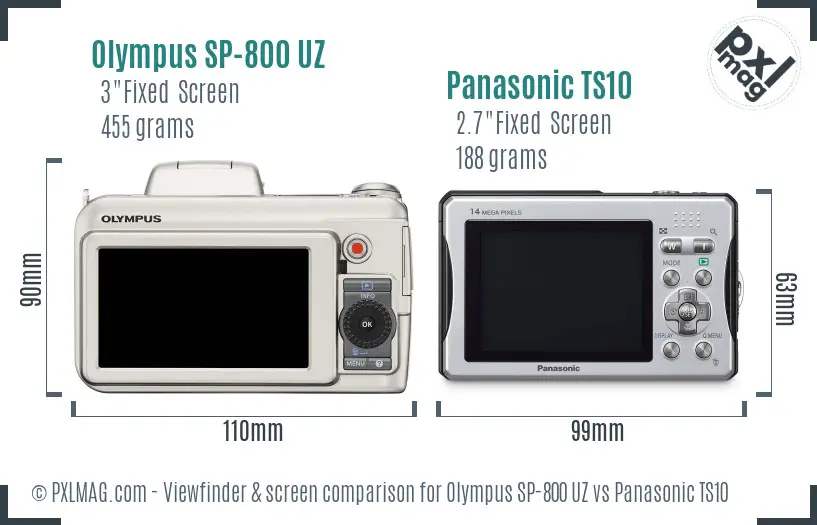 Olympus SP-800 UZ vs Panasonic TS10 Screen and Viewfinder comparison