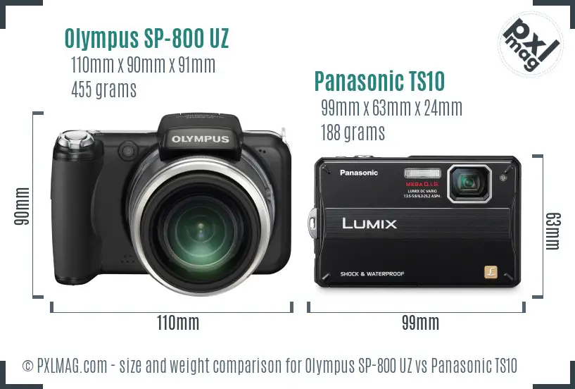 Olympus SP-800 UZ vs Panasonic TS10 size comparison