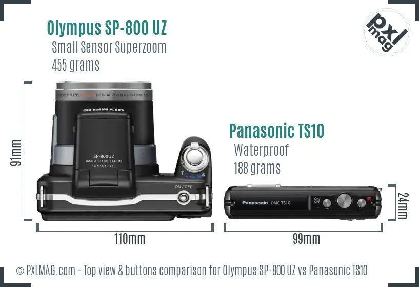 Olympus SP-800 UZ vs Panasonic TS10 top view buttons comparison