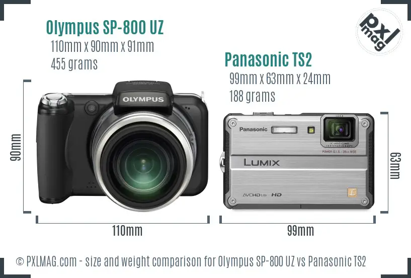 Olympus SP-800 UZ vs Panasonic TS2 size comparison