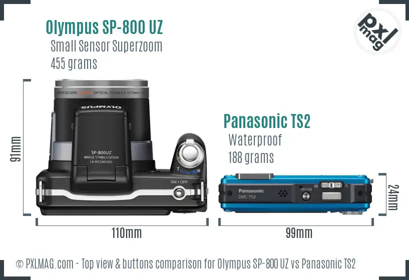 Olympus SP-800 UZ vs Panasonic TS2 top view buttons comparison