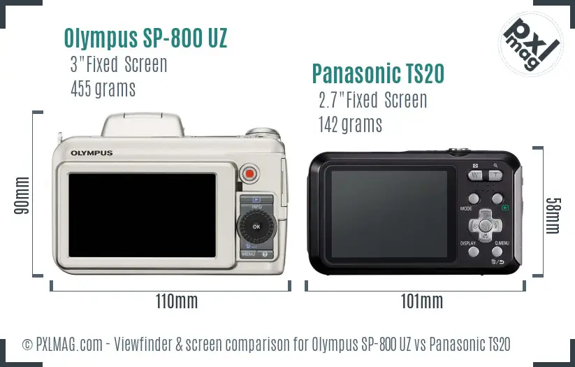 Olympus SP-800 UZ vs Panasonic TS20 Screen and Viewfinder comparison