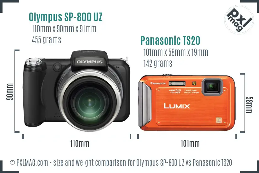 Olympus SP-800 UZ vs Panasonic TS20 size comparison