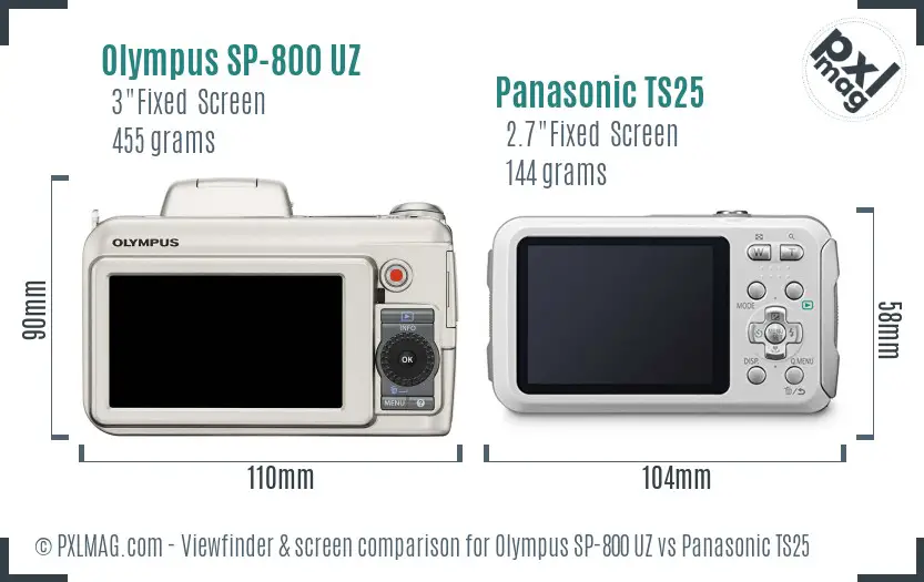 Olympus SP-800 UZ vs Panasonic TS25 Screen and Viewfinder comparison