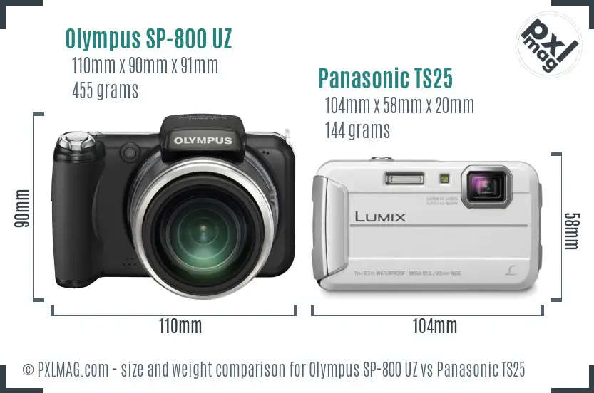 Olympus SP-800 UZ vs Panasonic TS25 size comparison