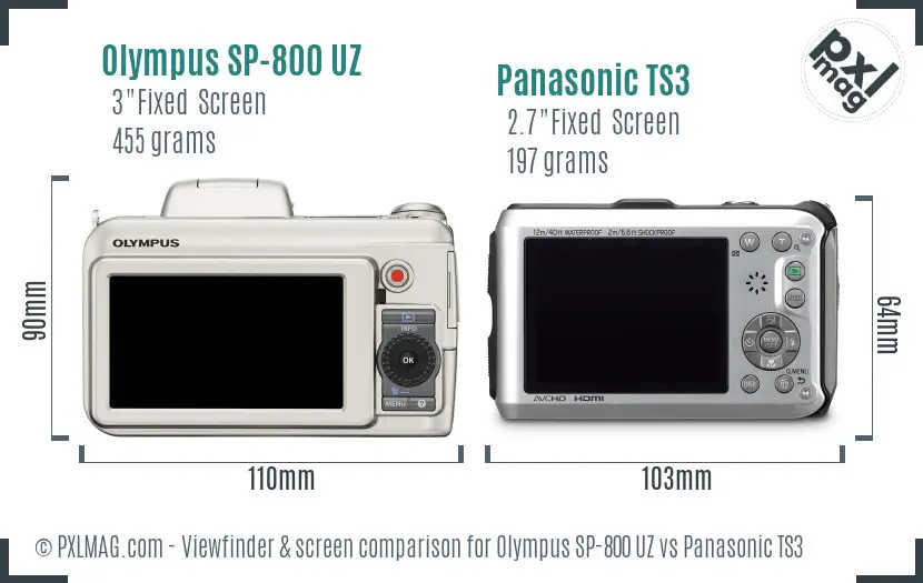 Olympus SP-800 UZ vs Panasonic TS3 Screen and Viewfinder comparison