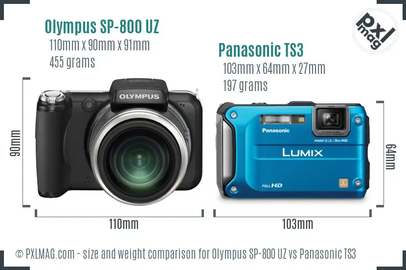 Olympus SP-800 UZ vs Panasonic TS3 size comparison