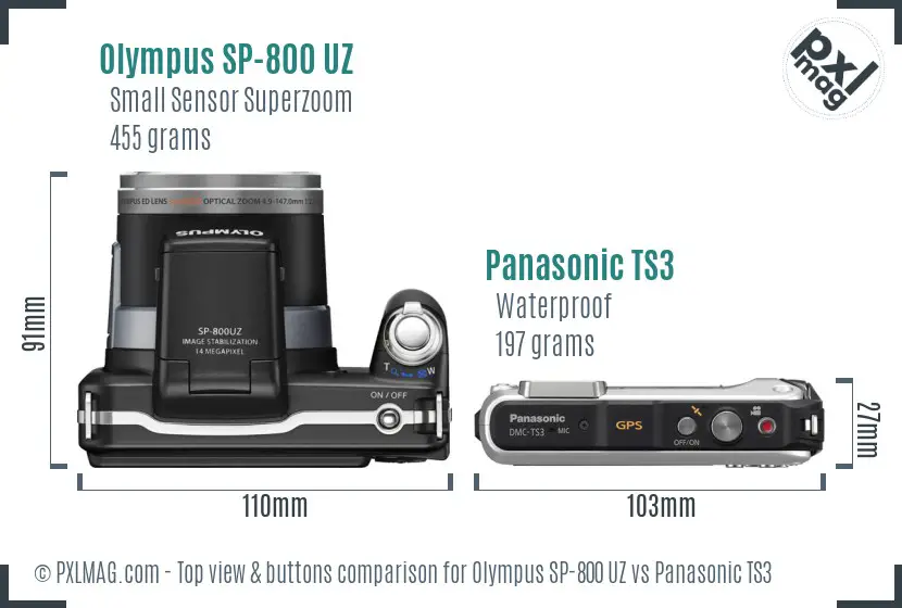 Olympus SP-800 UZ vs Panasonic TS3 top view buttons comparison