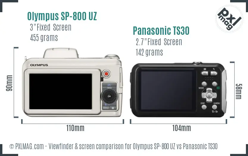 Olympus SP-800 UZ vs Panasonic TS30 Screen and Viewfinder comparison