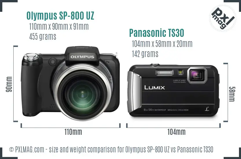 Olympus SP-800 UZ vs Panasonic TS30 size comparison