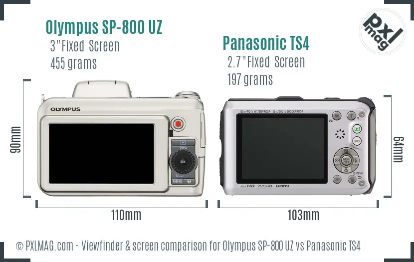 Olympus SP-800 UZ vs Panasonic TS4 Screen and Viewfinder comparison