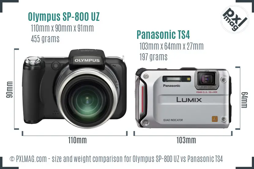 Olympus SP-800 UZ vs Panasonic TS4 size comparison