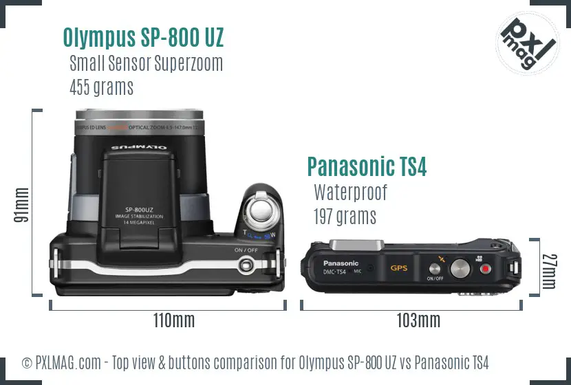 Olympus SP-800 UZ vs Panasonic TS4 top view buttons comparison