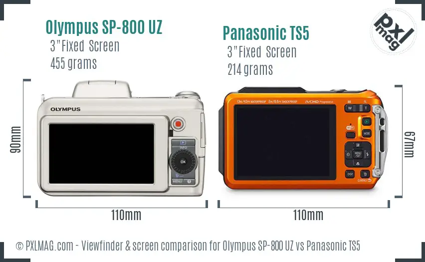 Olympus SP-800 UZ vs Panasonic TS5 Screen and Viewfinder comparison