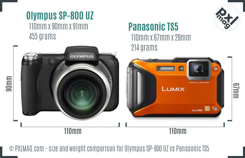 Olympus SP-800 UZ vs Panasonic TS5 size comparison