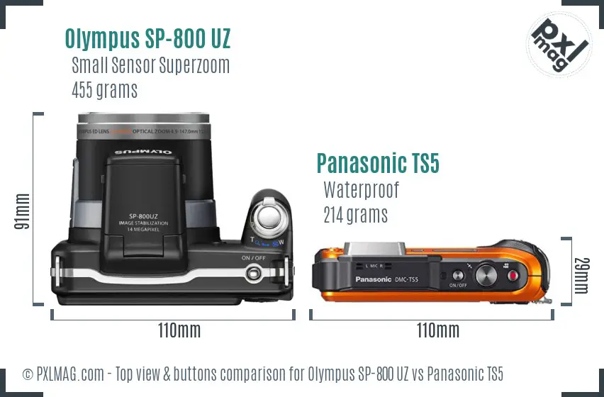Olympus SP-800 UZ vs Panasonic TS5 top view buttons comparison