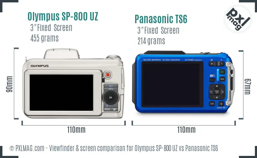 Olympus SP-800 UZ vs Panasonic TS6 Screen and Viewfinder comparison