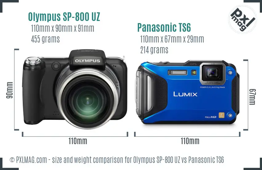 Olympus SP-800 UZ vs Panasonic TS6 size comparison