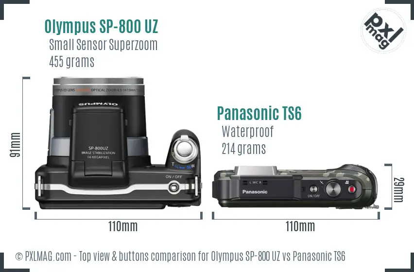 Olympus SP-800 UZ vs Panasonic TS6 top view buttons comparison