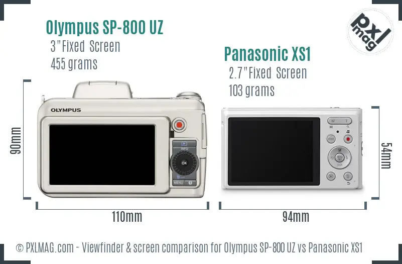 Olympus SP-800 UZ vs Panasonic XS1 Screen and Viewfinder comparison
