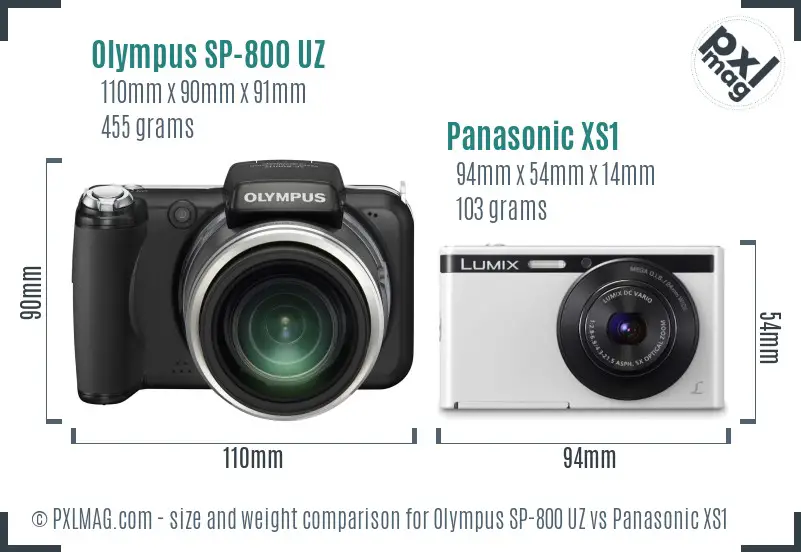 Olympus SP-800 UZ vs Panasonic XS1 size comparison