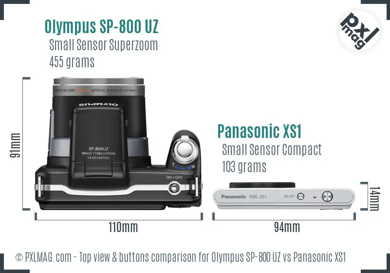 Olympus SP-800 UZ vs Panasonic XS1 top view buttons comparison