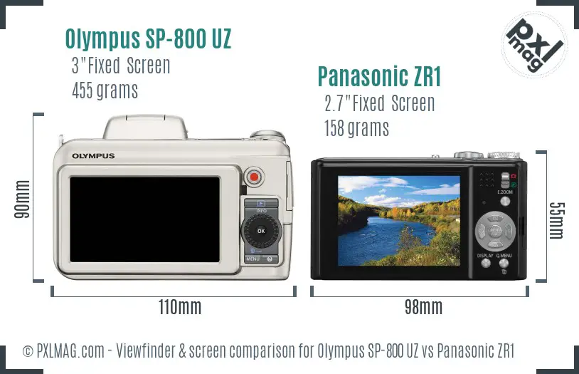 Olympus SP-800 UZ vs Panasonic ZR1 Screen and Viewfinder comparison