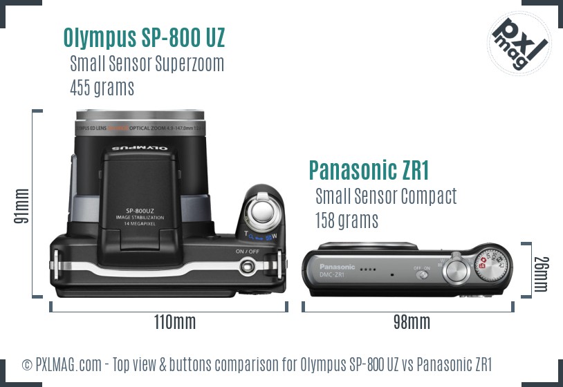 Olympus SP-800 UZ vs Panasonic ZR1 top view buttons comparison