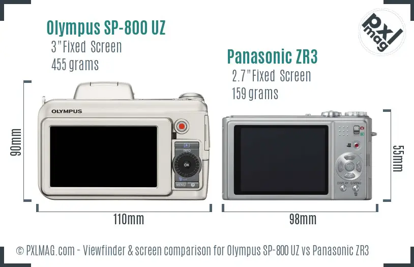 Olympus SP-800 UZ vs Panasonic ZR3 Screen and Viewfinder comparison