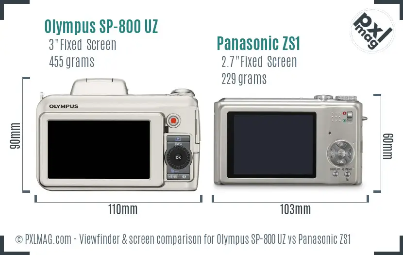 Olympus SP-800 UZ vs Panasonic ZS1 Screen and Viewfinder comparison
