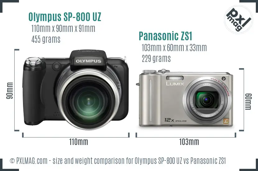 Olympus SP-800 UZ vs Panasonic ZS1 size comparison
