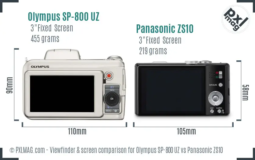 Olympus SP-800 UZ vs Panasonic ZS10 Screen and Viewfinder comparison