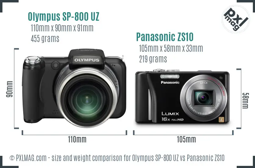 Olympus SP-800 UZ vs Panasonic ZS10 size comparison