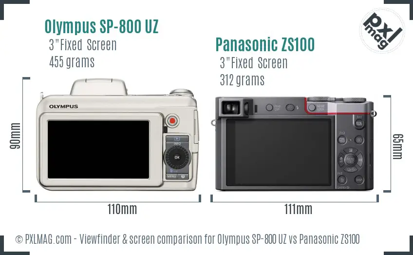 Olympus SP-800 UZ vs Panasonic ZS100 Screen and Viewfinder comparison