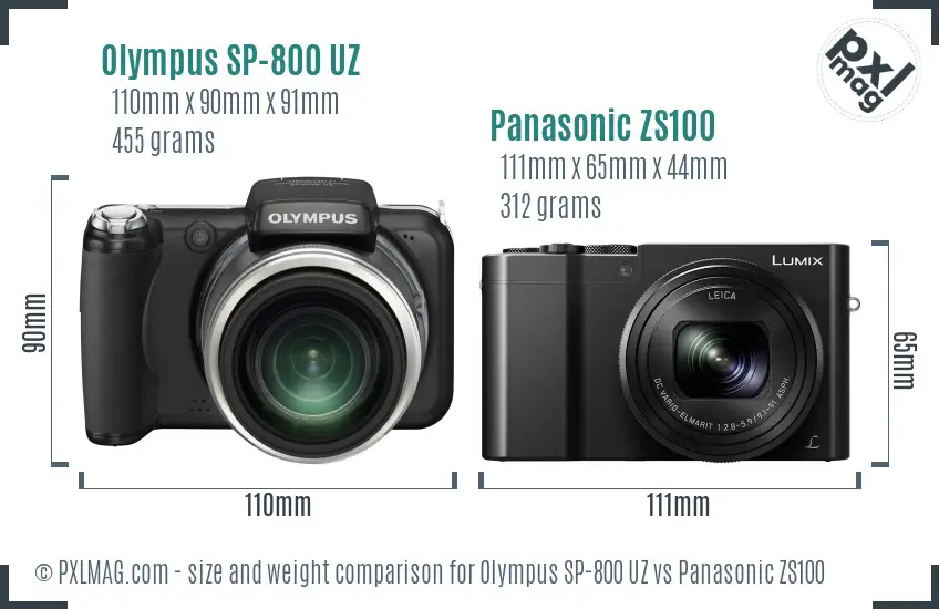 Olympus SP-800 UZ vs Panasonic ZS100 size comparison