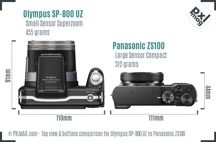 Olympus SP-800 UZ vs Panasonic ZS100 top view buttons comparison