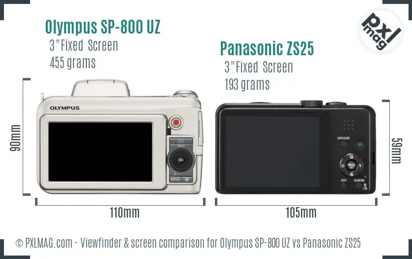 Olympus SP-800 UZ vs Panasonic ZS25 Screen and Viewfinder comparison
