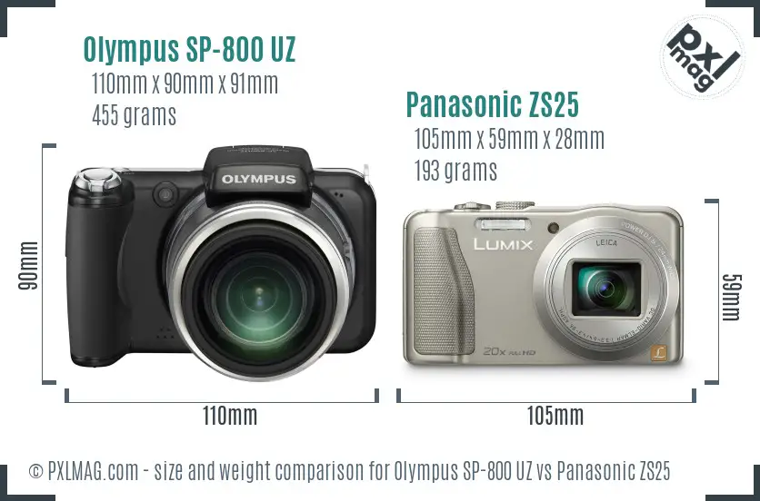 Olympus SP-800 UZ vs Panasonic ZS25 size comparison