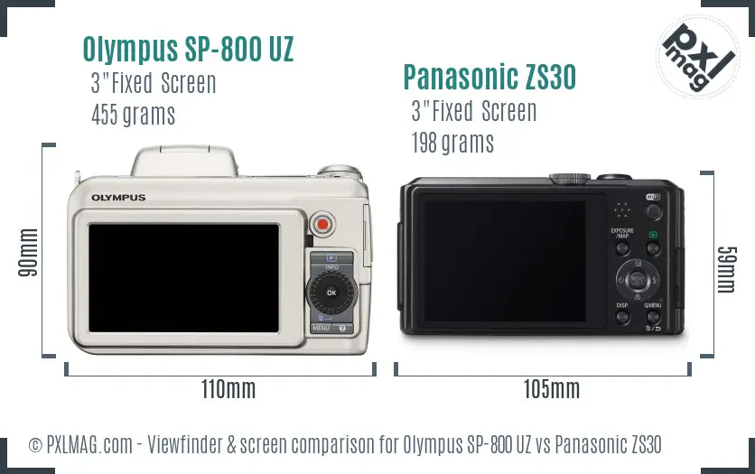 Olympus SP-800 UZ vs Panasonic ZS30 Screen and Viewfinder comparison
