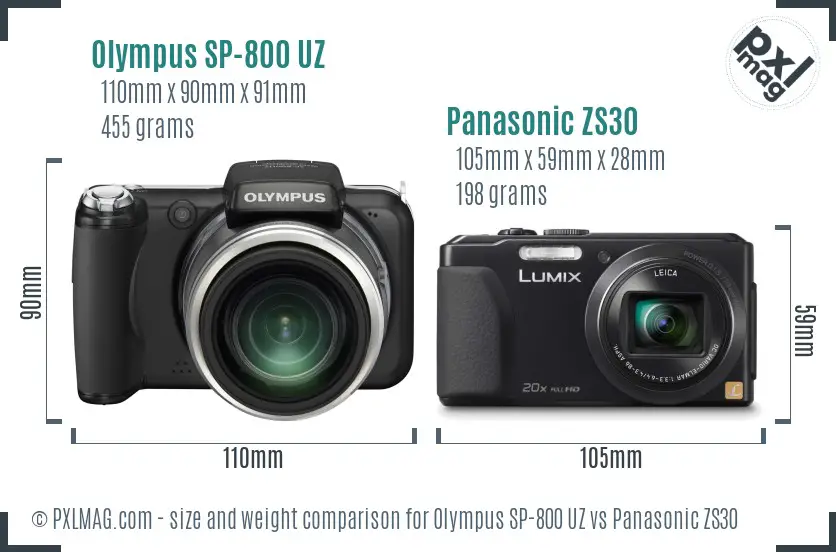 Olympus SP-800 UZ vs Panasonic ZS30 size comparison