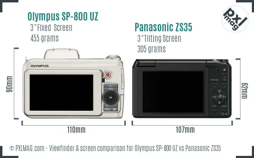 Olympus SP-800 UZ vs Panasonic ZS35 Screen and Viewfinder comparison