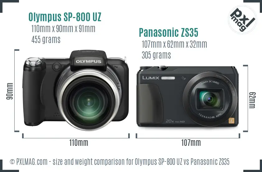 Olympus SP-800 UZ vs Panasonic ZS35 size comparison