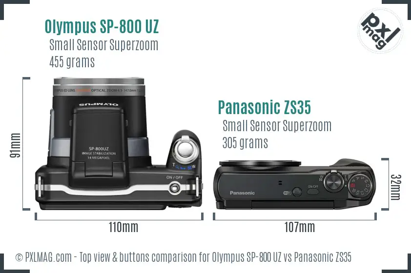 Olympus SP-800 UZ vs Panasonic ZS35 top view buttons comparison