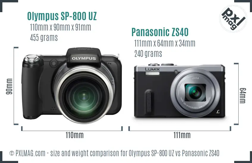 Olympus SP-800 UZ vs Panasonic ZS40 size comparison