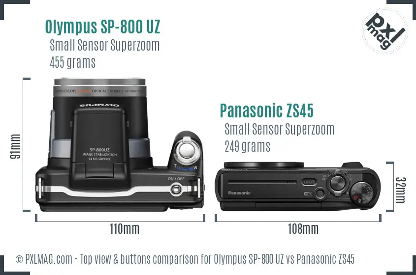 Olympus SP-800 UZ vs Panasonic ZS45 top view buttons comparison