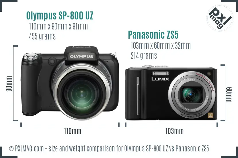 Olympus SP-800 UZ vs Panasonic ZS5 size comparison