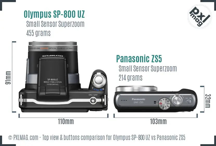 Olympus SP-800 UZ vs Panasonic ZS5 top view buttons comparison
