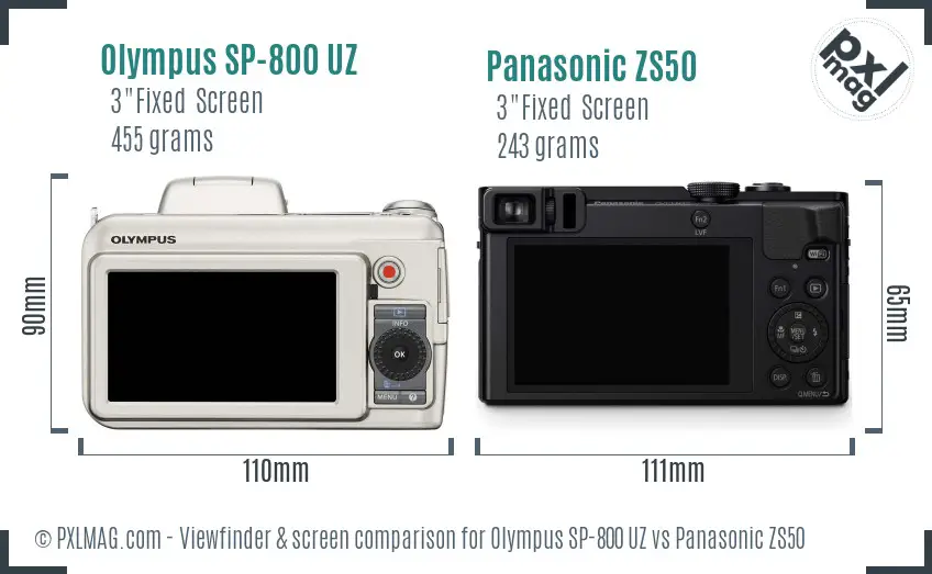 Olympus SP-800 UZ vs Panasonic ZS50 Screen and Viewfinder comparison